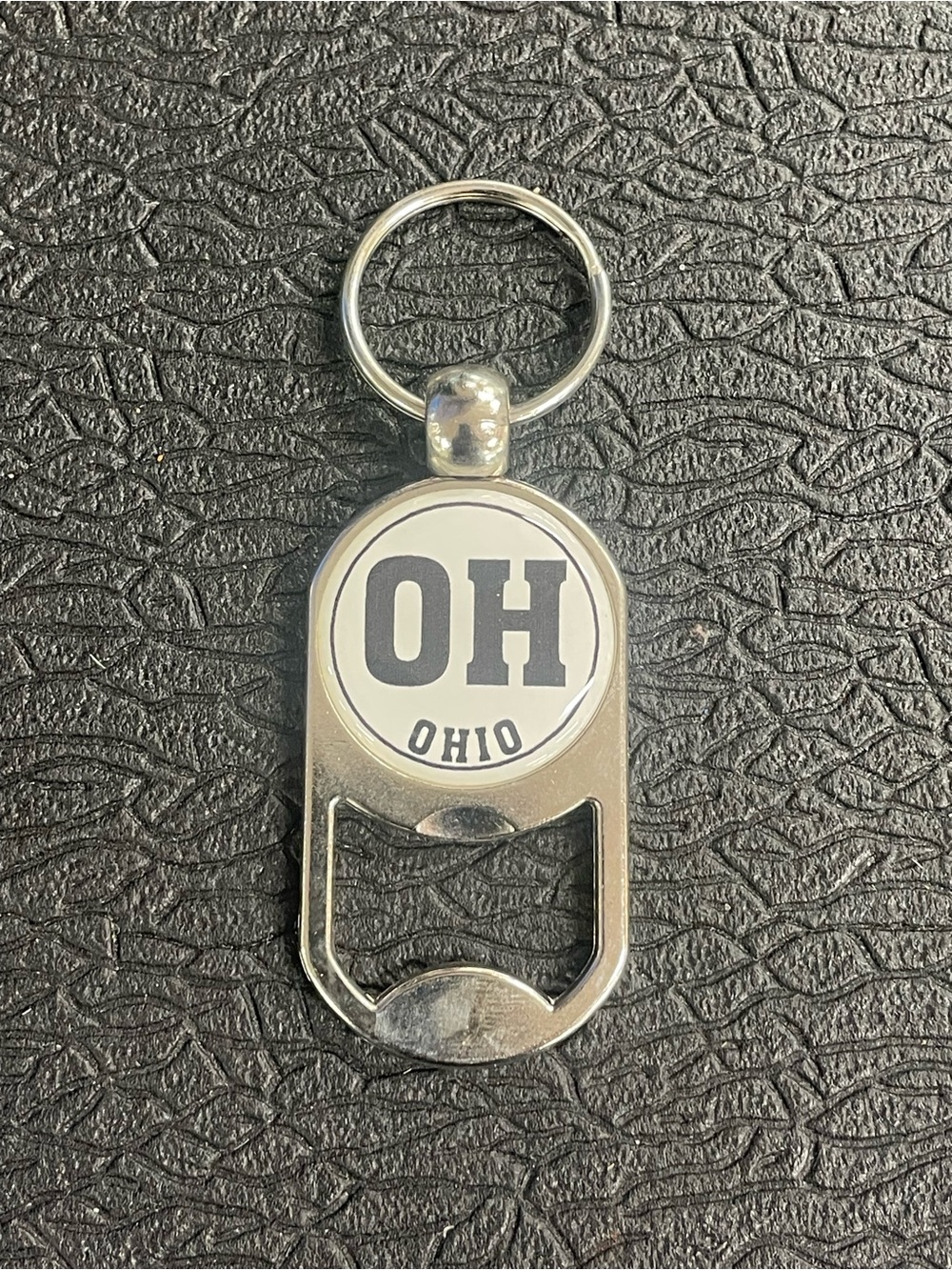Ohio 'OH' Silver Bottle Opener Keychain - Metal Key Accessory